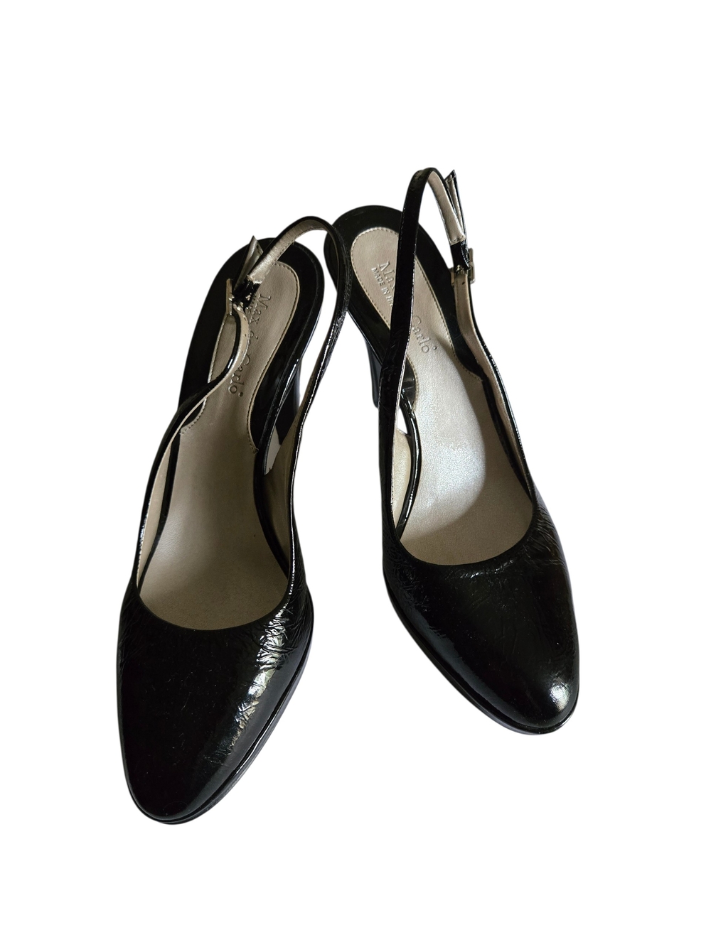 Max de Carlo Black Patent Slingback Heels